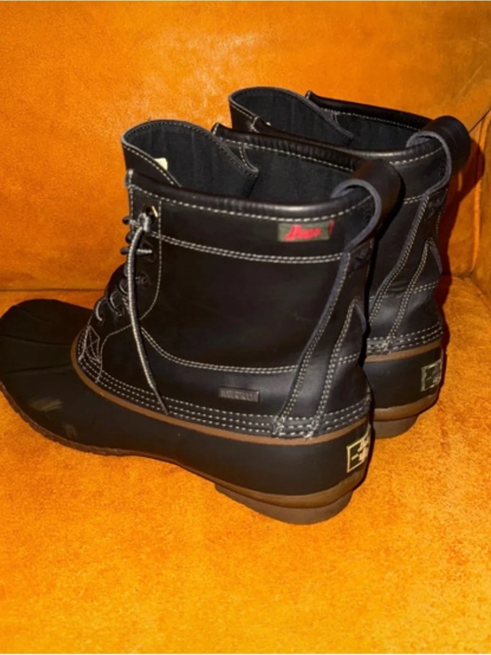 Bass Men's Black Waterproof Duck Boots with Brown Trim